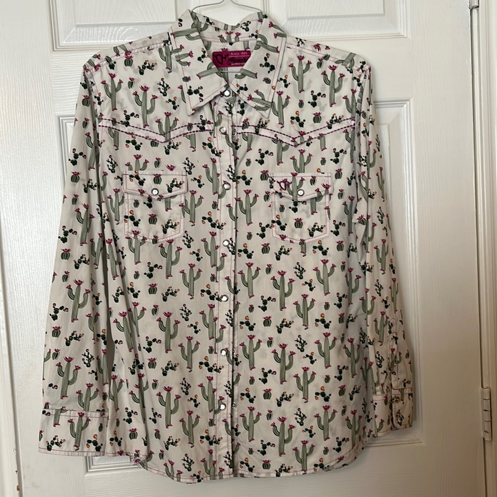 CH Cowgirl white cactus button down shir